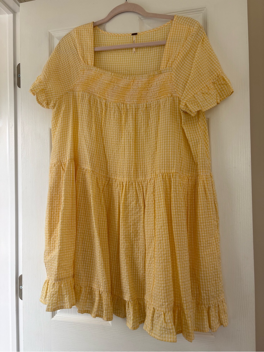 Free People Gingham Sadie Smock Tunic Mini Dress - Yellow Women size medium - Picture 4 of 6